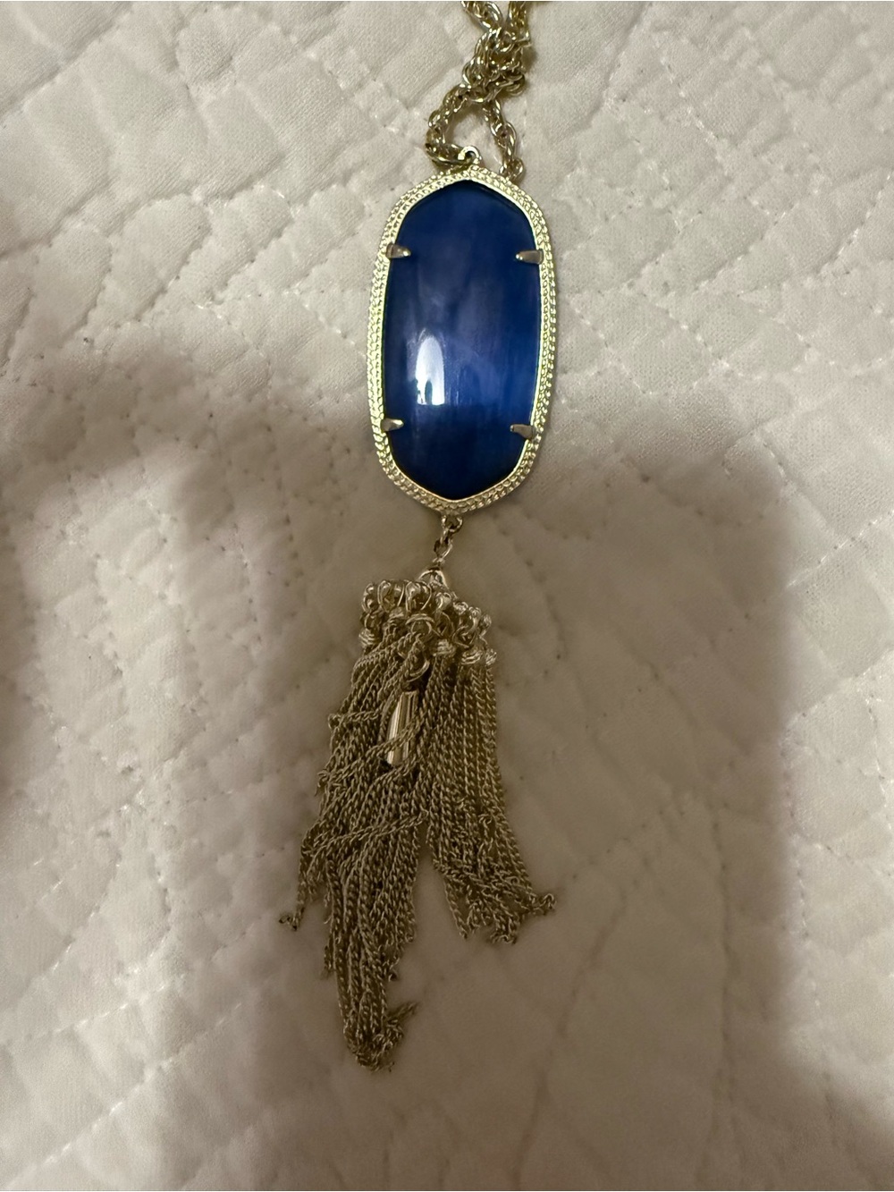 Kendra Scott Gold-Tone Necklace with Blue Stone Pendant and Tassel